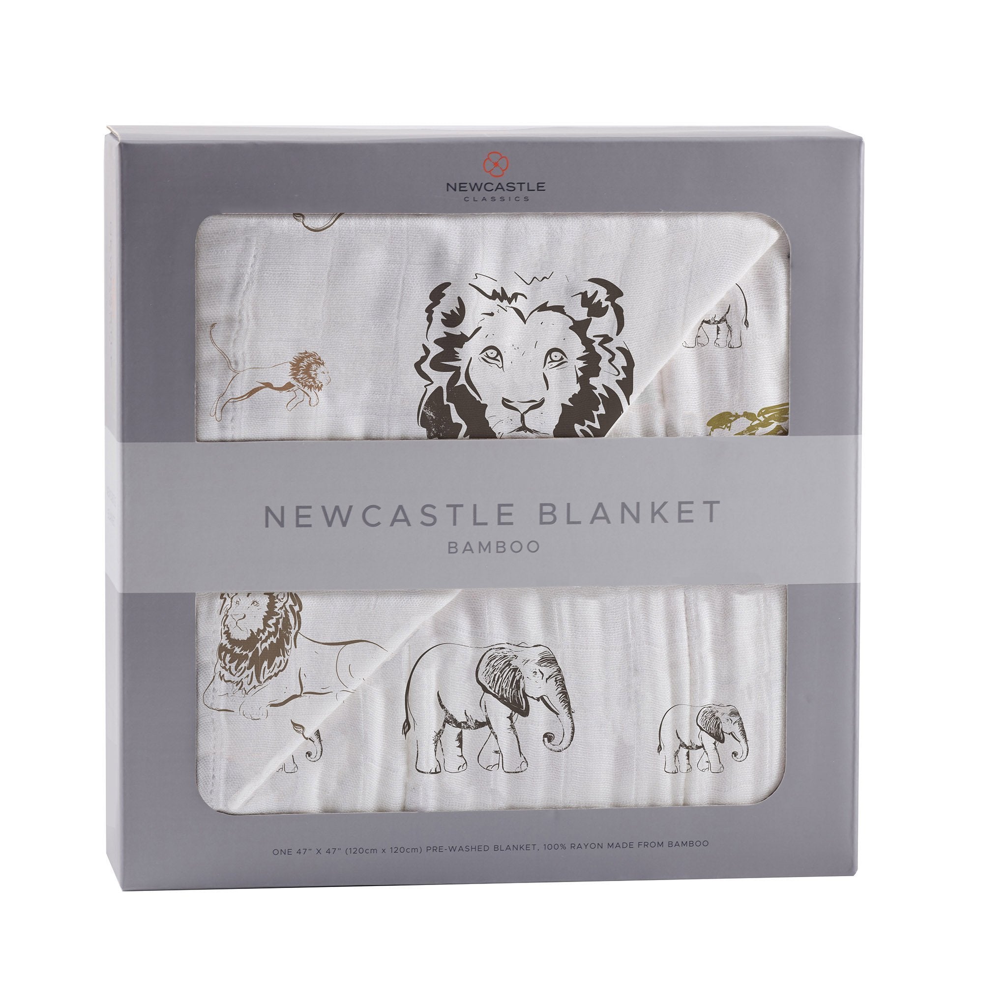 Lion, Rhinos and Elephants Bamboo Newcastle Blanket